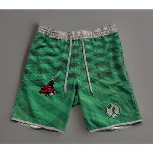 BASEBALLISM Mens Lawnmower Swim Trunk Short Sz XL Green Drawstring Lined 8” Rare
